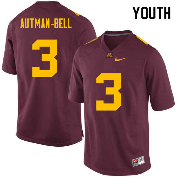 Youth #3 Chris Autman-Bell Minnesota Golden Gophers College Football Jerseys Sale-Maroon